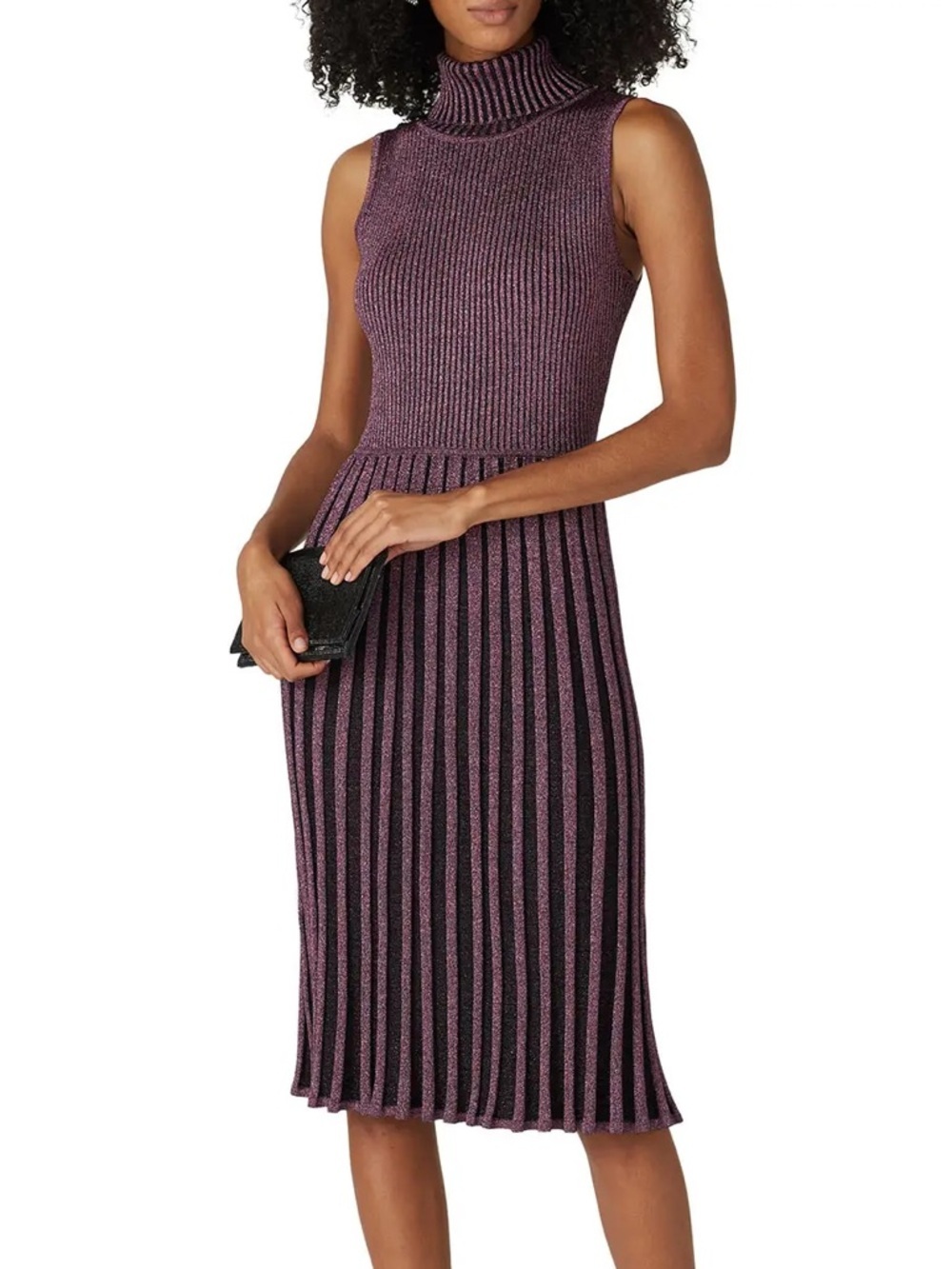 Milly Pleated Midi Dress in Black & Pink Lurex